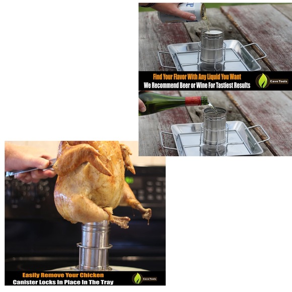 Cave Tools Beer Can Chicken Holder Roasting Pan with Vegetable Spikes - Picture 4 of 6